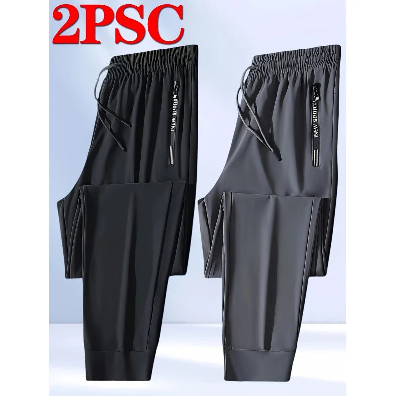 2-Pack Men's Sports Trousers High Stretch Men's Jogging Pants Quick-Drying Pajama Football Sweatpants Fishing Gray Man Straight