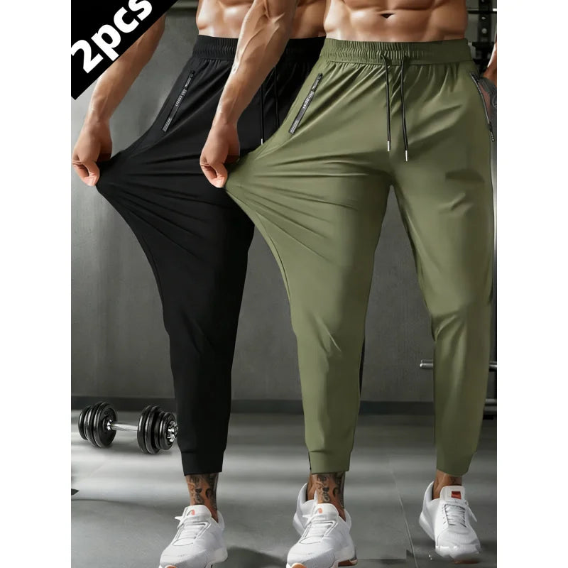 Men Gift 2-Pack Men's Casual Pants Quick-Drying Ice Silk Pants Summer Cycling Fitness Running Sports Pants Football Fishing Man