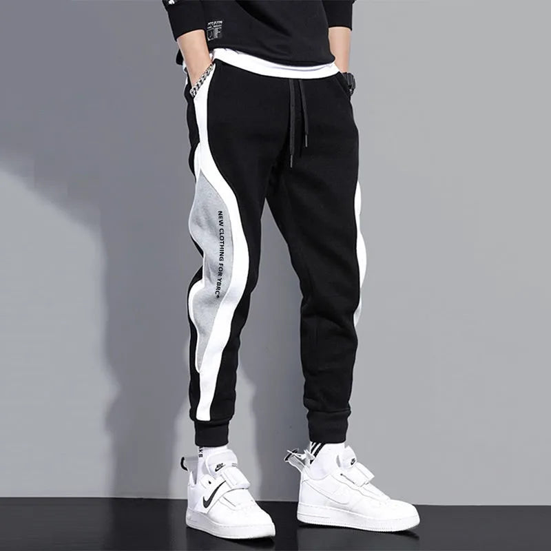 Men's Casual Trousers Spring Autumn Winter Loose Elastic Waist Fce Lined Embroidered Harajuku Sle Warm Trendy Pants