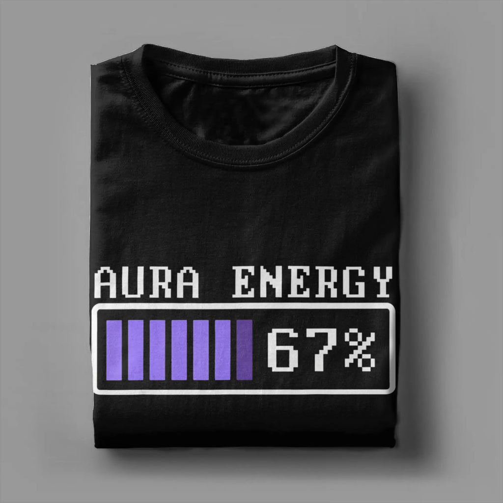 Funny Aura Energy at 67 Six Seven Genz Meme Slang T Shirt Men's Cotton Tops Retro  O-neck Short Sleeve