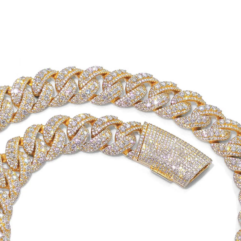 Hip Hop Accessory 22mm Wide Rose Gold Necklace Copper Zircon Ice Cold Fashionable Heavy Necklace For Men And Women