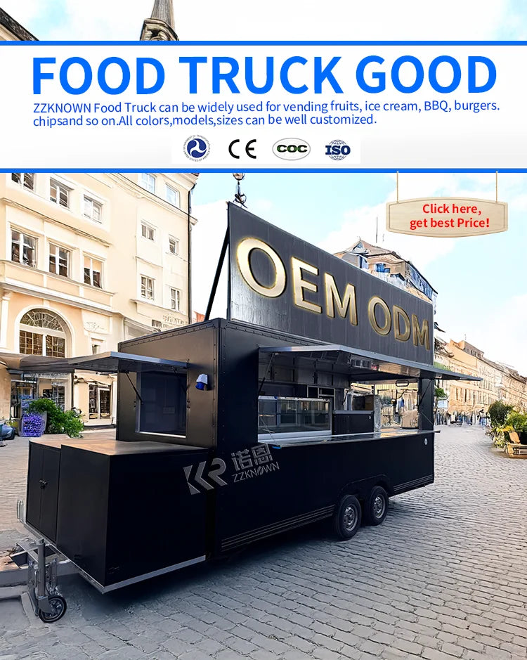 Street Mobile Fast Food Trailer Cart Fully Equipped Concession Snack Pizza BBQ Cart Food Truck With Full Kitchen For Sale