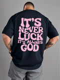 Fashionable Summer Men's God Luck Printed Comfortable Breathable Round Neck T-shirt Outdoor High Street Top