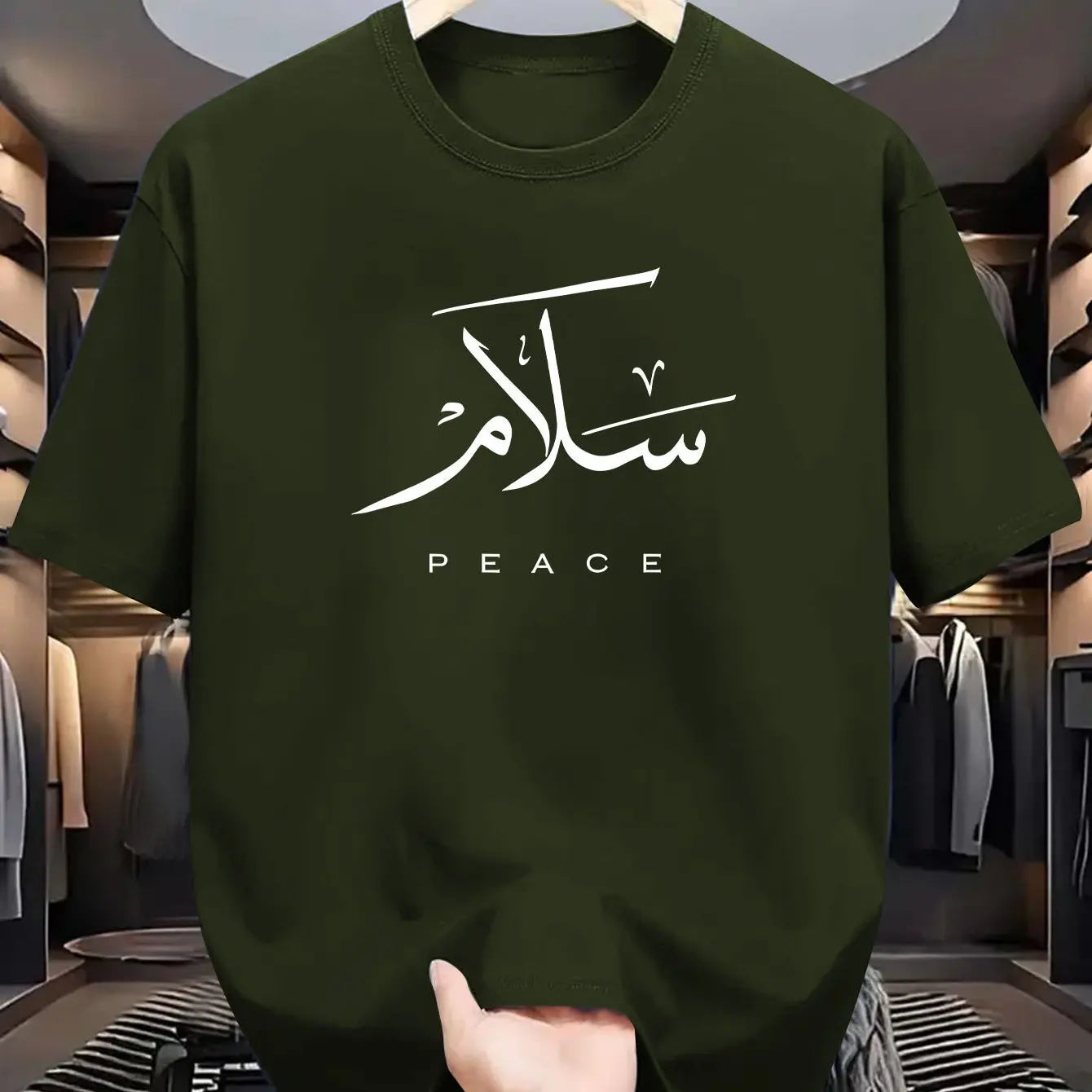 Men's summer 100% pure cotton fashionable casual loose sports PEACE letter printed round neck short sleeved T-shirt top