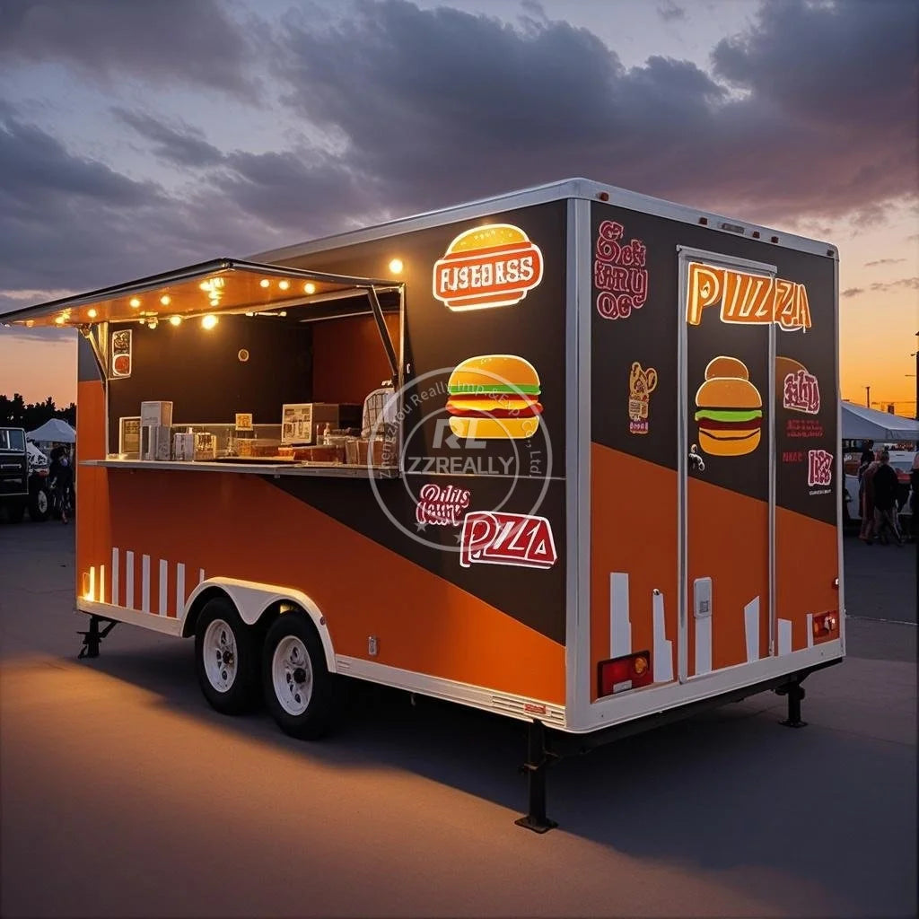 Customizable Stainless Steel Fast Food Truck Hot Dog Pizza Coffee Ice Cream Mobile  Food Trailer With Full Equipment