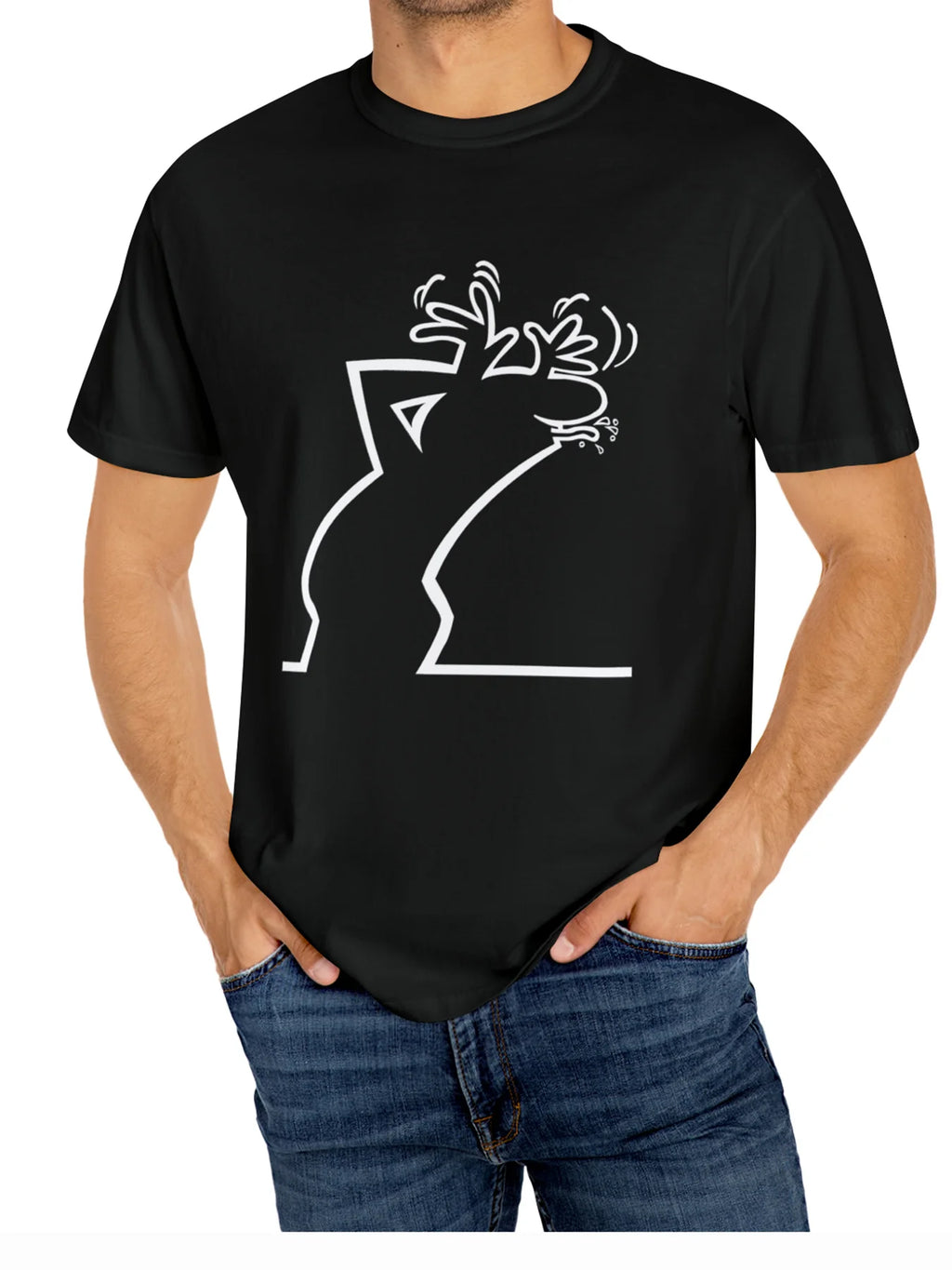 Men's Casual Cotton T-Shirt with Reindeer Print, Crew Neck, Short Sleeve, Stretch Fit, Knit Fabric