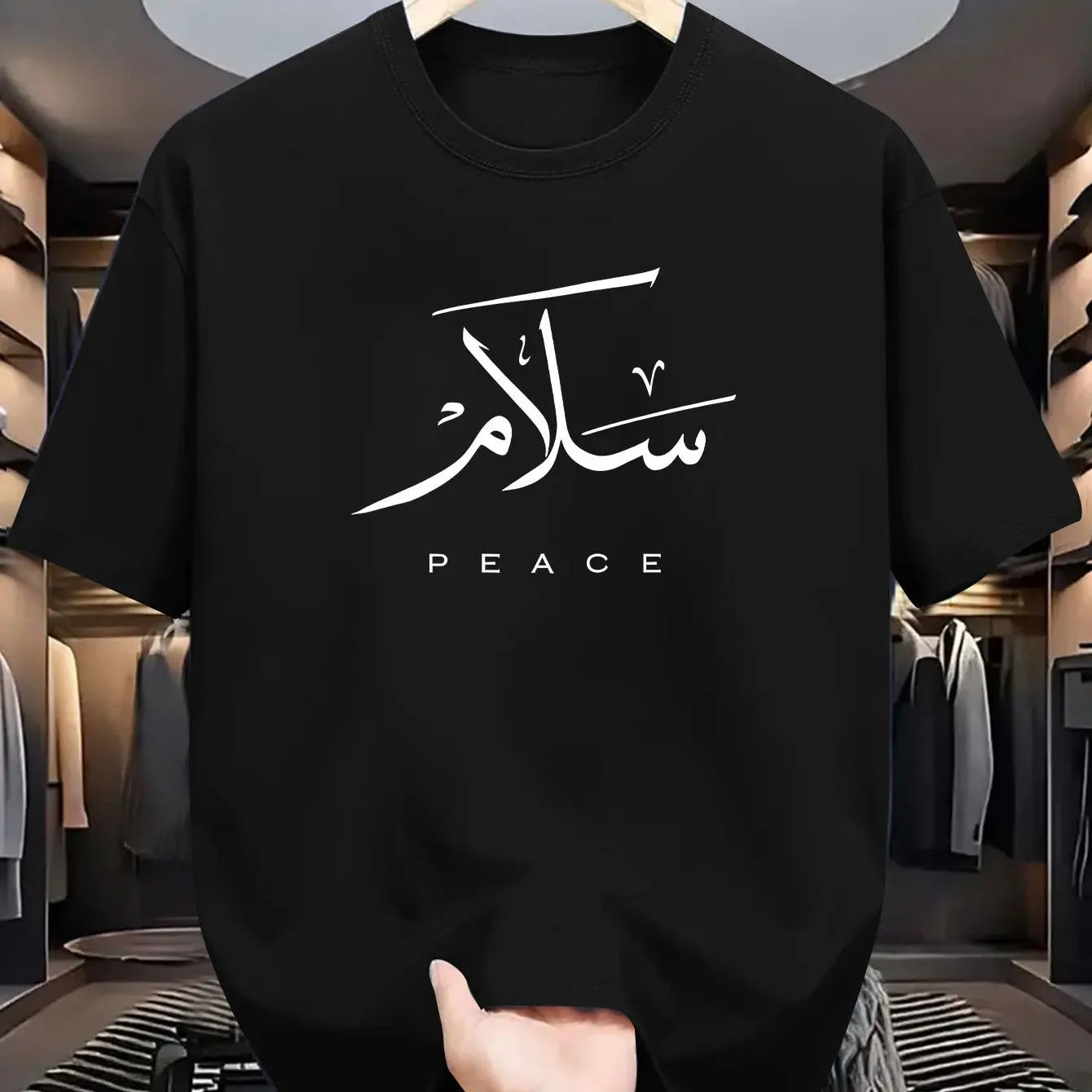 Men's summer 100% pure cotton fashionable casual loose sports PEACE letter printed round neck short sleeved T-shirt top