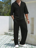 2025 Europe and the United States men's new spring half-sleeve shirt pants solid color suit V-neck design