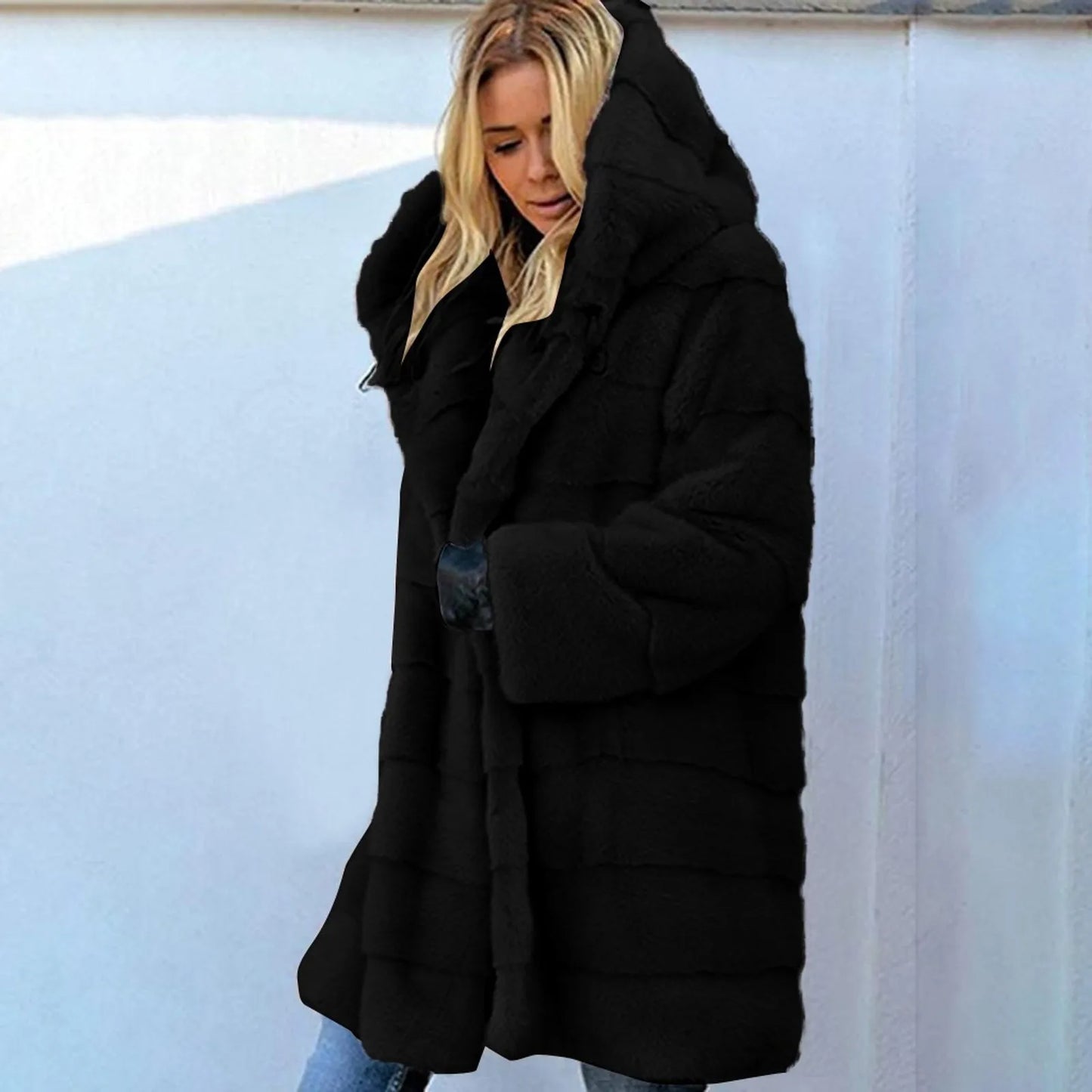 Winter Thick Fuzzy Faux Fur Jacket Women's Warm Plush Long Sleeve