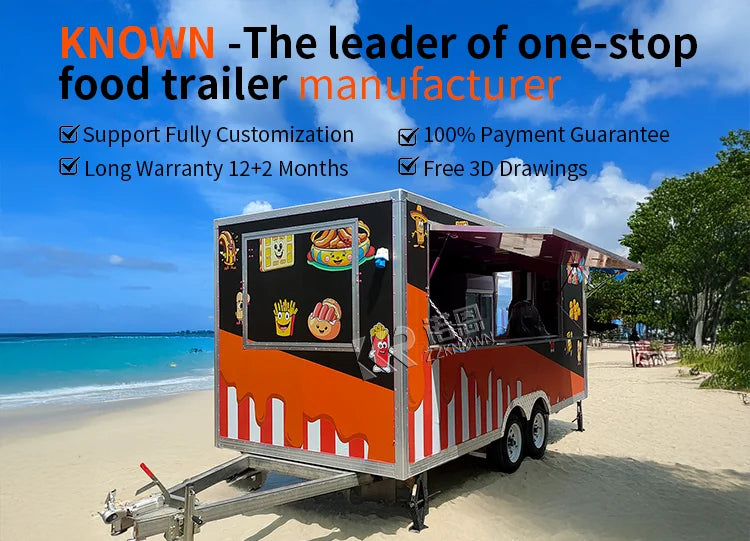Customizable Stainless Steel Fast Food Truck Hot Dog Pizza Coffee Ice Cream Mobile  Food Trailer With Full Equipment