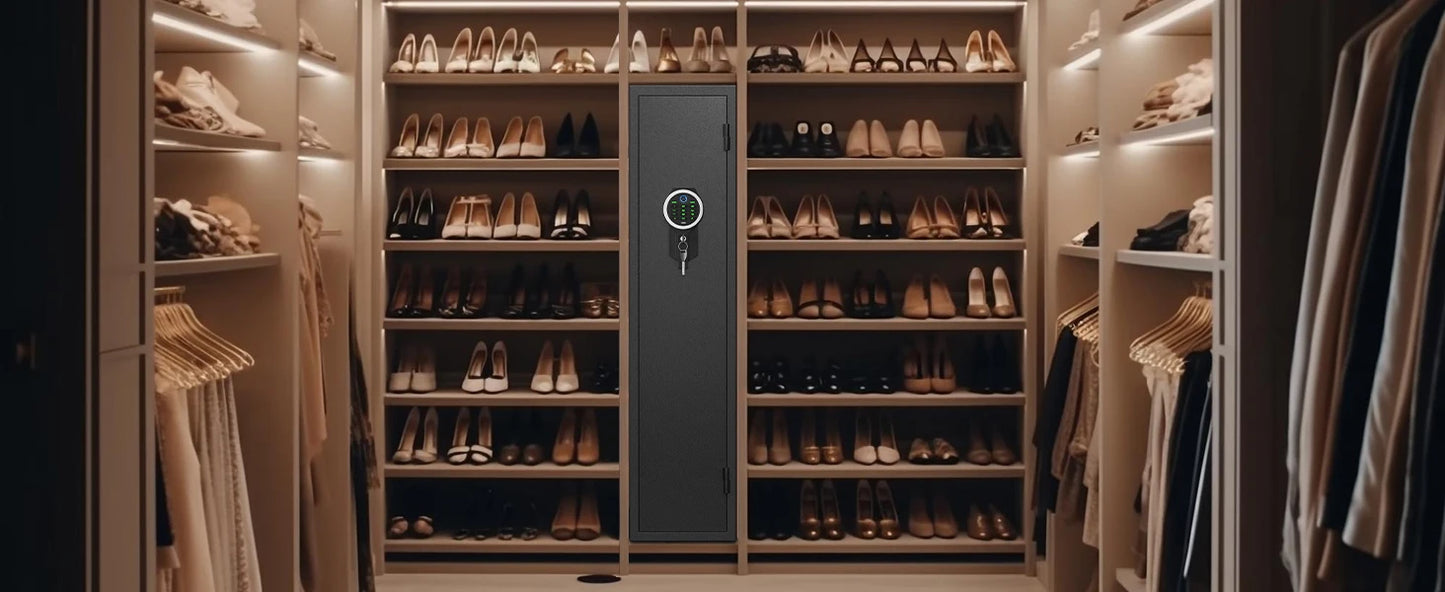 Kavey Biometric Fingerprint Gun Safe, Quick Access Gun Cabinets with LED Light, Adjustable Gun Rack and Removable Shelf
