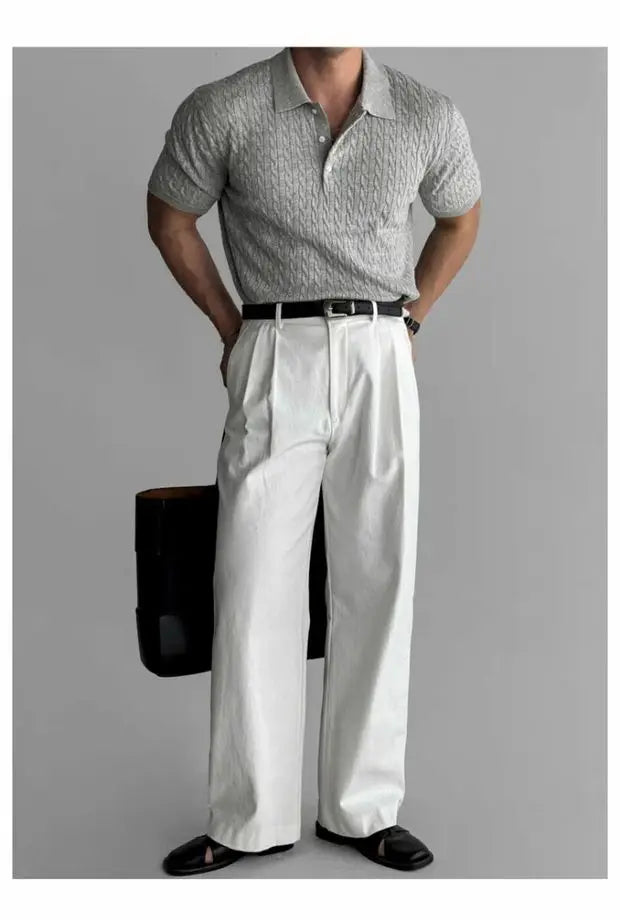 American Sle Hard Man Knitted  irt Muscle Men Slim Fit Elastic ort Sve Turn-down Collar Sweatirt Tight Sve ...