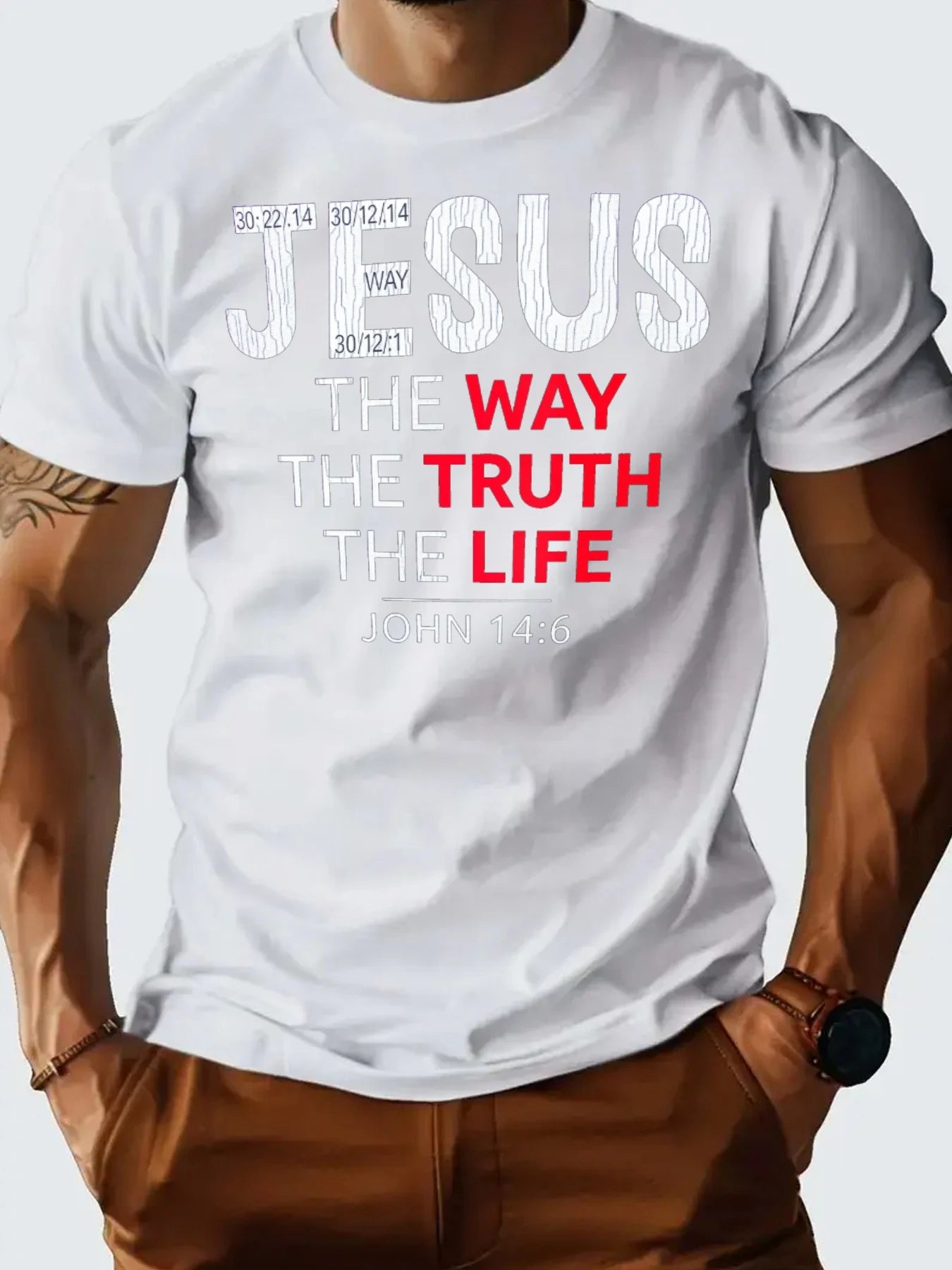 T Shirt For Man 100% Cotton Summer Jesus The Way The Truth The Life Print Casual Slim Fit Round Neck Short Sleeved T-shirt Top