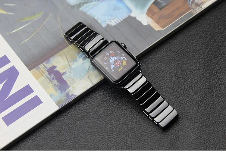 Ceramic Strap for Apple Watch Band 44mm 40mm 45mm 49mm 42mm 38 Stainless steel butterfly bracelet iWatch series 6 3 7 8 se ultra