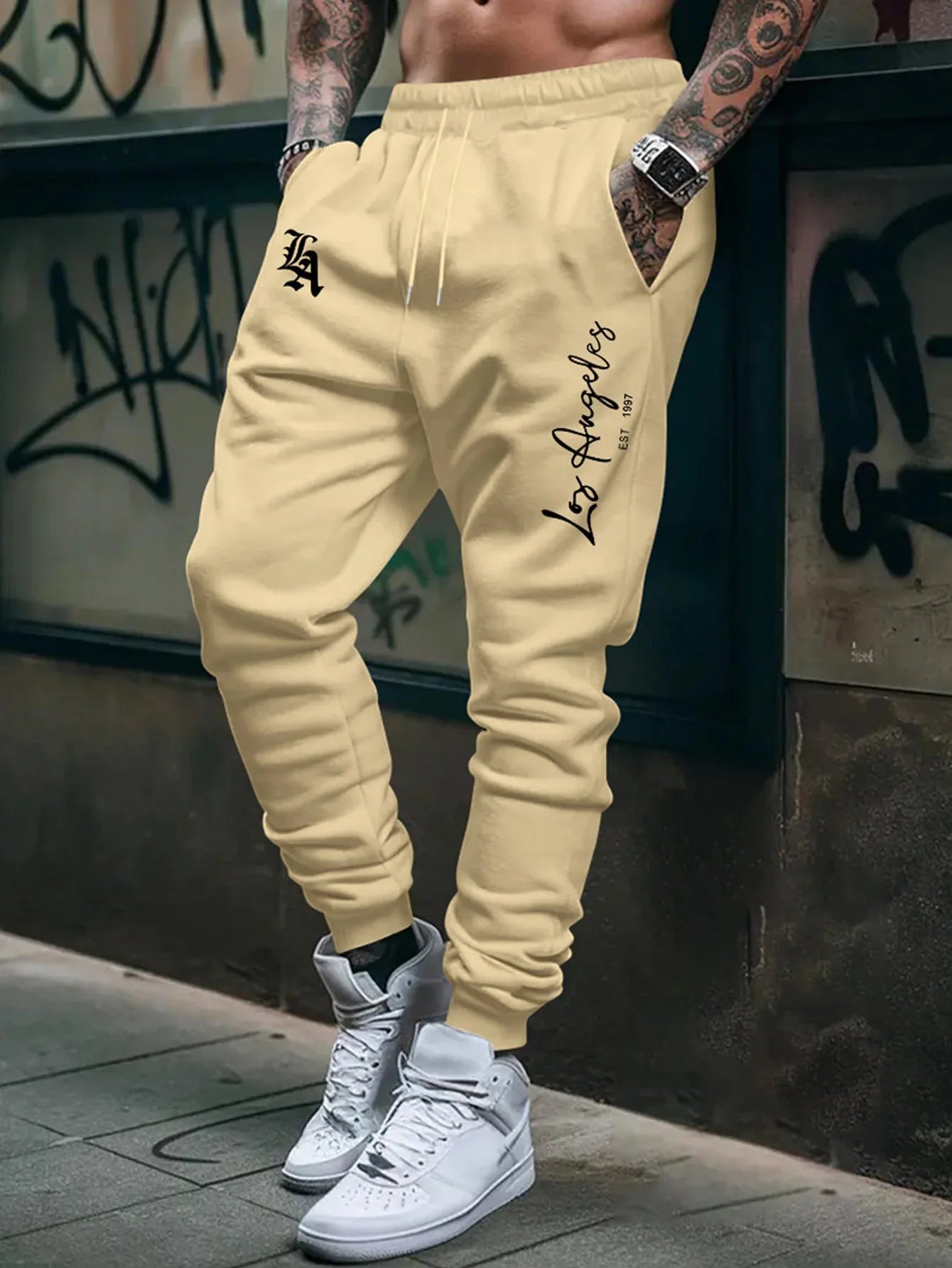 Men's Trendy Letter Graphic Fleece Sweatpants 2026 New Style High Quality Casual Long Trousers mens pants