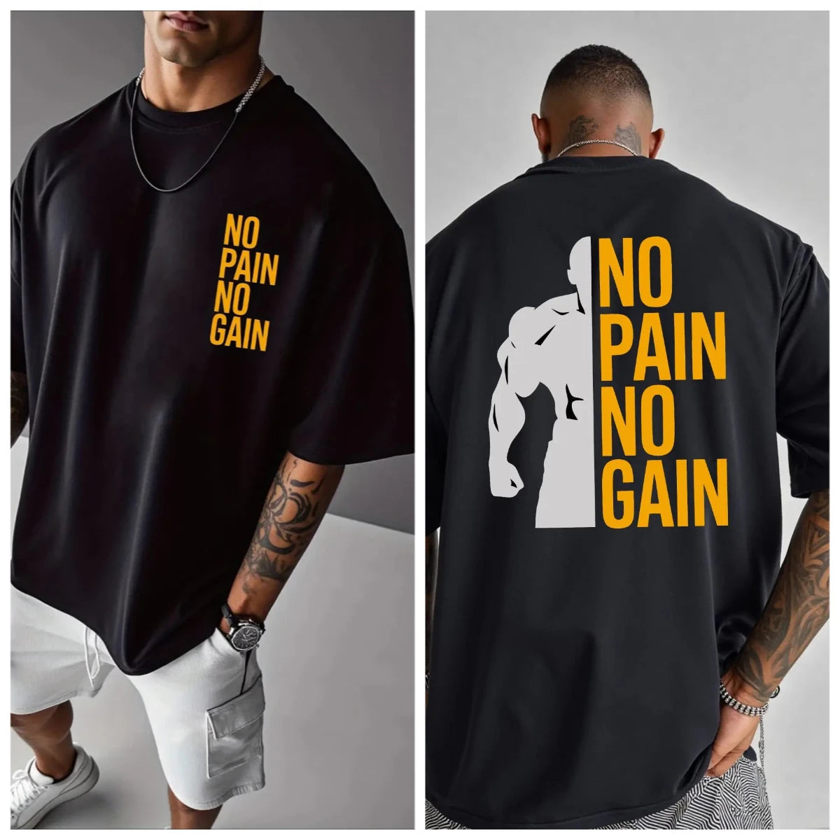 Men's Women NO PAIN NO GAIN GYM T Shirt Cotton Tee Streetwear Oversize Summer Sports Fashion Loose Top Short Sleeve Breathable