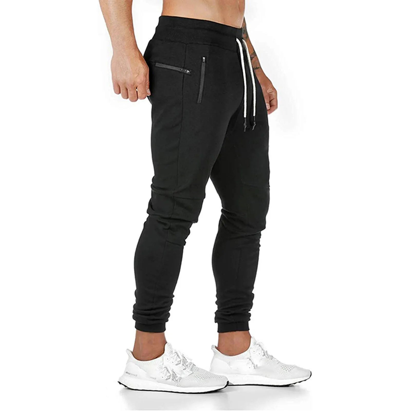 Cargo Pants for Men Solid Color Side Pockets Lace Up Waistband Casual Trousers European American Fitness Athletic Trousers