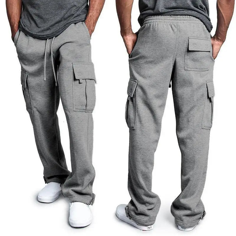Mens Sweatpants Straight Fit Joggers for Sports and Streetwear Loose Oversized Drawstring Long Pants Men Multi-Pocket Pants