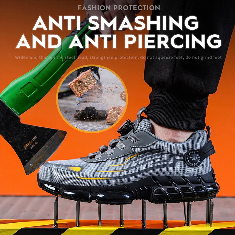 Rotating Button Steel Toe Safety Shoes Men Anti-smash Anti-puncture Work Shoes Breathable Sport Shoes Security Protective Boots