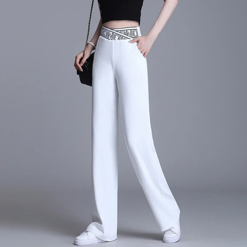Women Wide Leg Pants Oversized 2025 Korean Fashion Clothing Sexy Bottoms Elegant High Waist Loose Y2k Black White Trousers XXXL