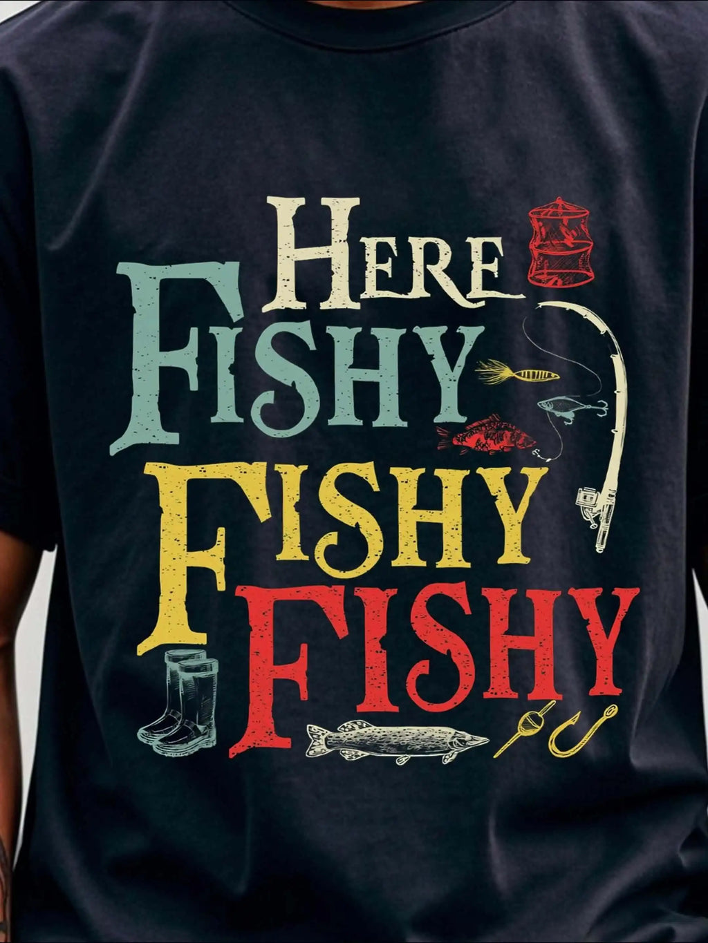 HERE FISHY FISHY Men's Graphic t shirt  men clothing
