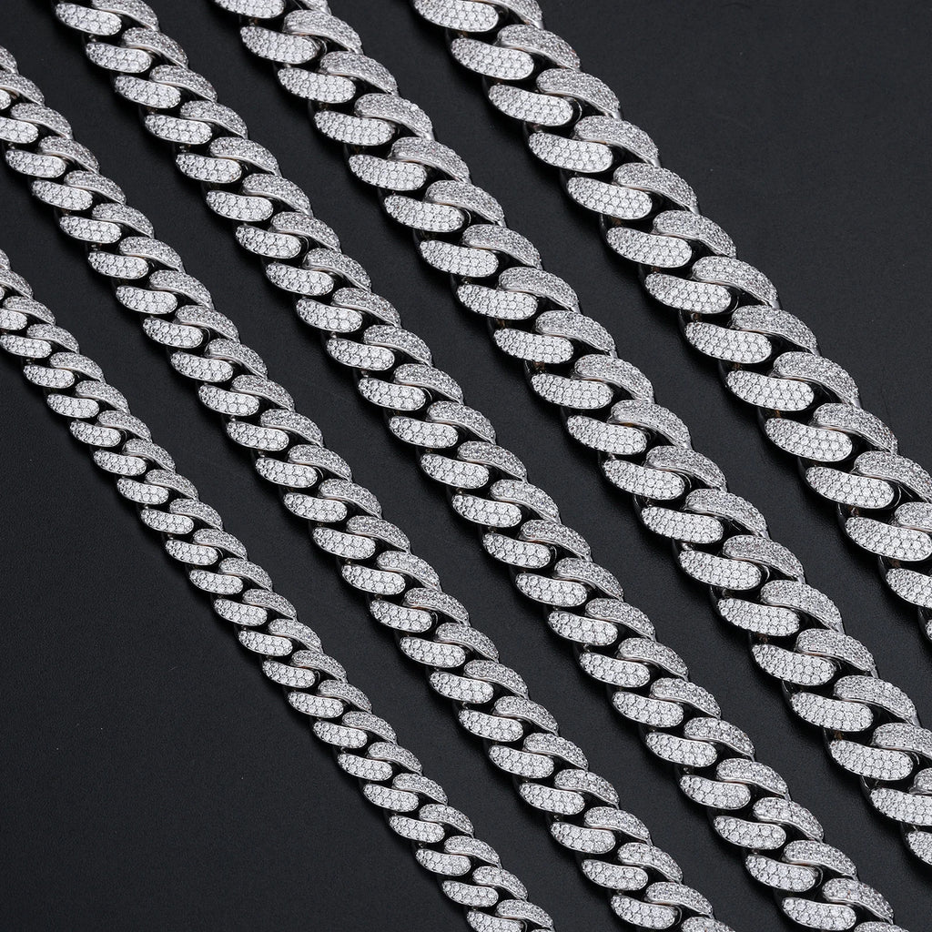 New 8-20mm S925 Sterling Silver Setting Cuban VVS Moissanite Link Miami Chain Necklace For Men Singer Style Rap Hip Hop Jewelry