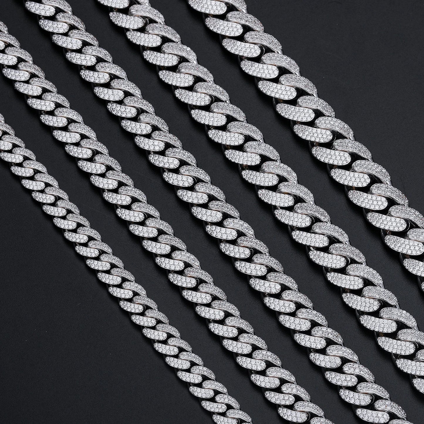 New 8-20mm S925 Sterling Silver Setting Cuban VVS Moissanite Link Miami Chain Necklace For Men Singer Style Rap Hip Hop Jewelry
