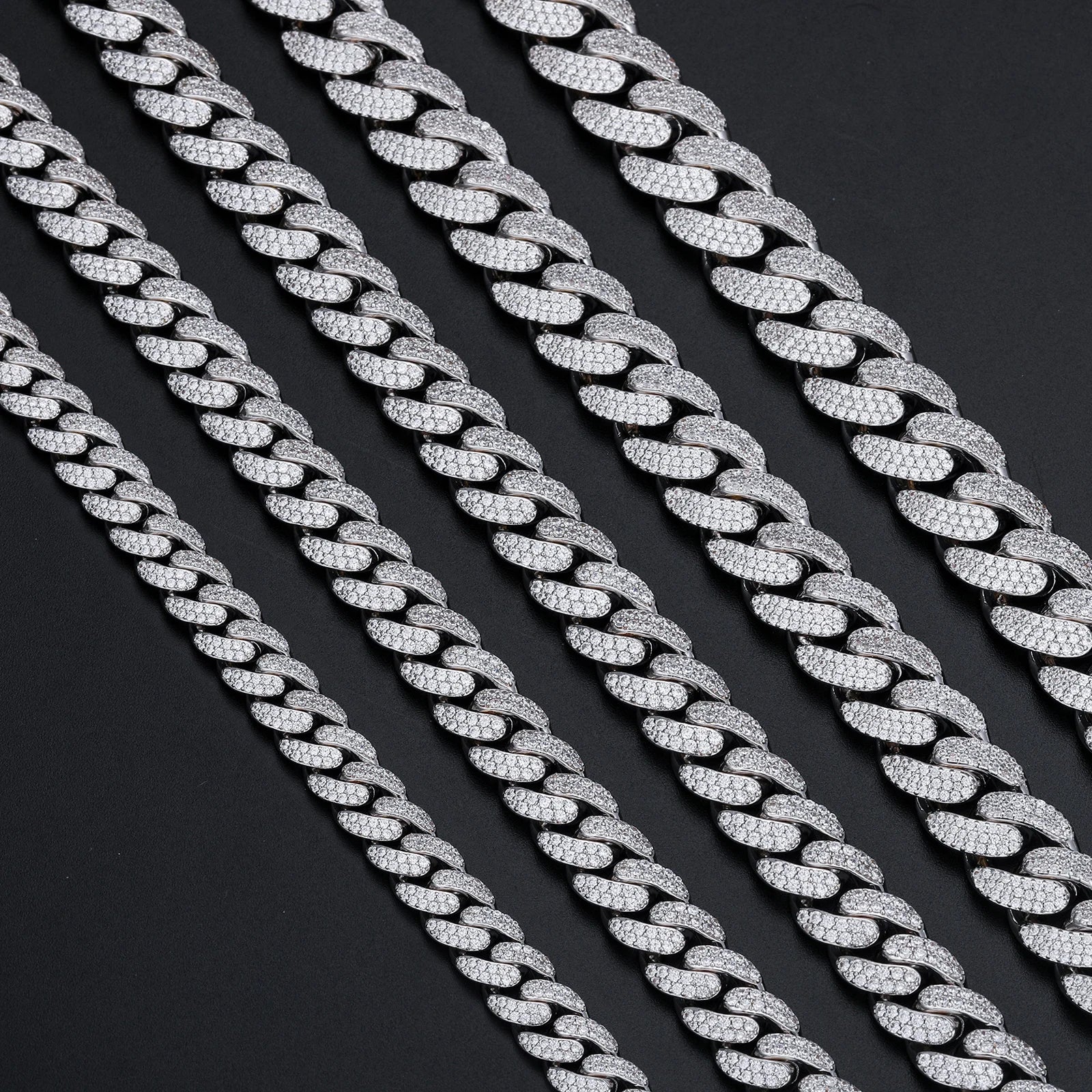 New 8-20mm S925 Sterling Silver Setting Cuban VVS Moissanite Link Miami Chain Necklace For Men Singer Style Rap Hip Hop Jewelry