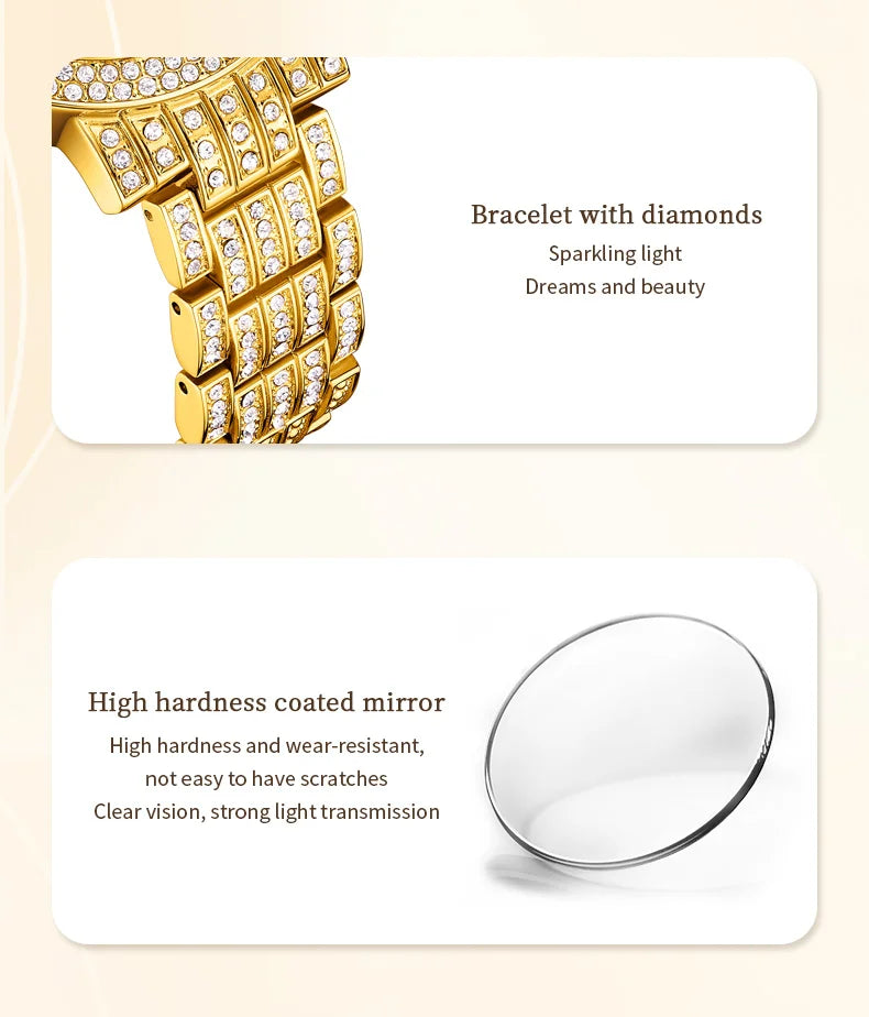 OLEVS Women's Watches Luxury Elegant Full Diamonds Original Quartz Watch for Man Waterproof Stainless Steel Gift Box Bracelet