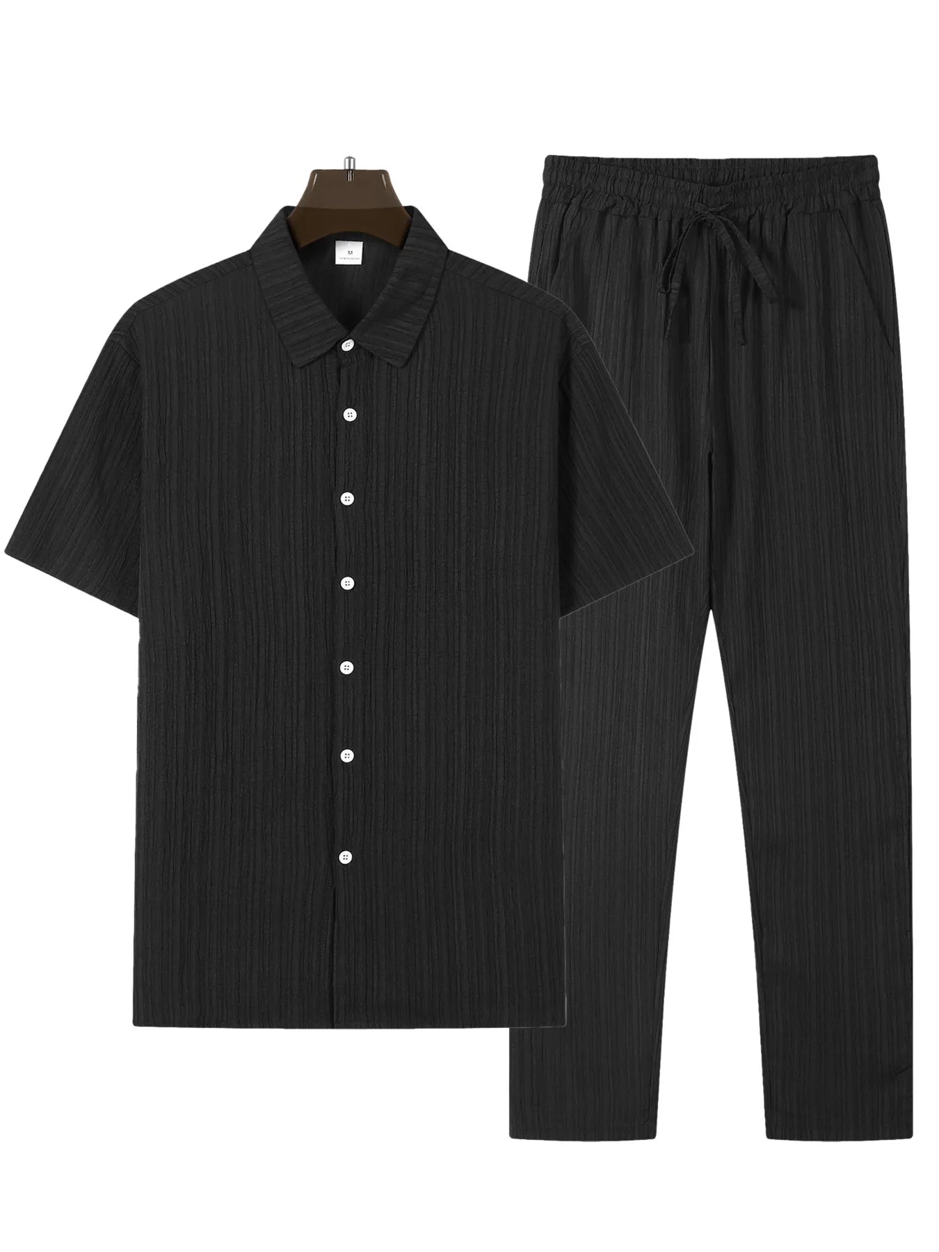 2024 Summer New Men's Solid Color Simple Short Sleeved Shirt And Pants Set Casual Home Comfortable Top And Pants Two-piece