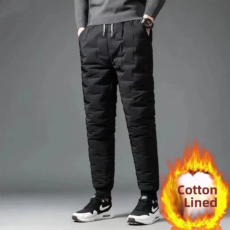 Men's down Pants Thi Winter Outerwear Du Goose Feather Elastic Warm Trousers Long Casual Sle Dstring Waist Youth Fas...