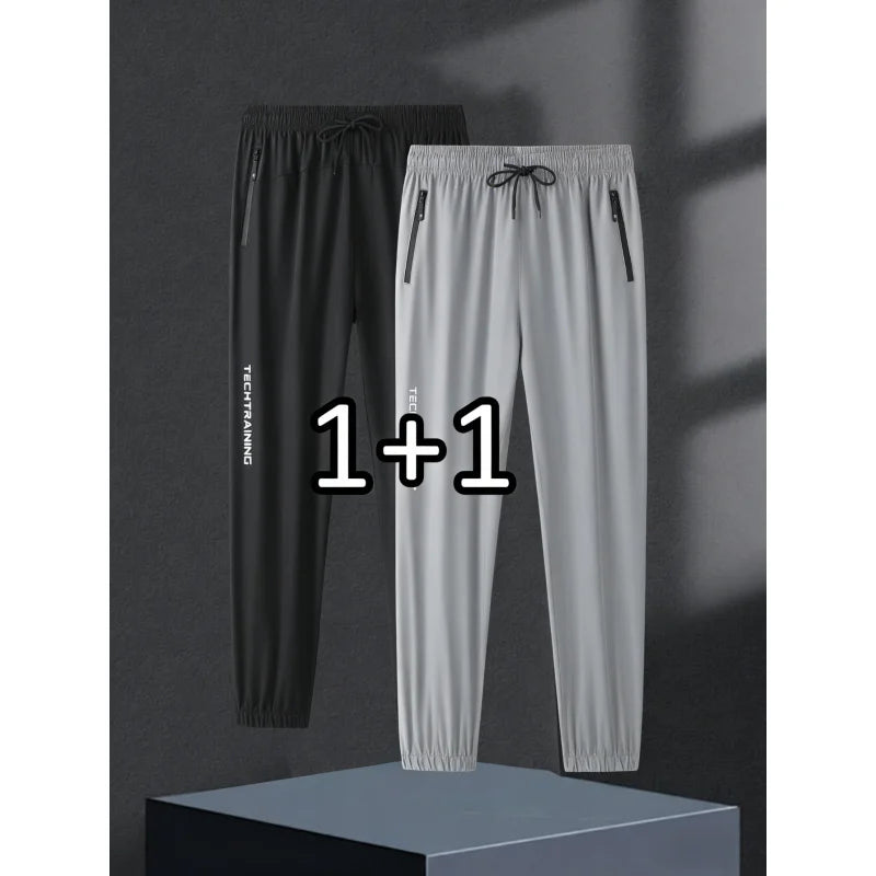 2-Piece Set Men Summer Casual Sports Pants Thin Tie-Up Jogging Pants Man Football Mens Fishing Gym Trousers Training Sweatpants