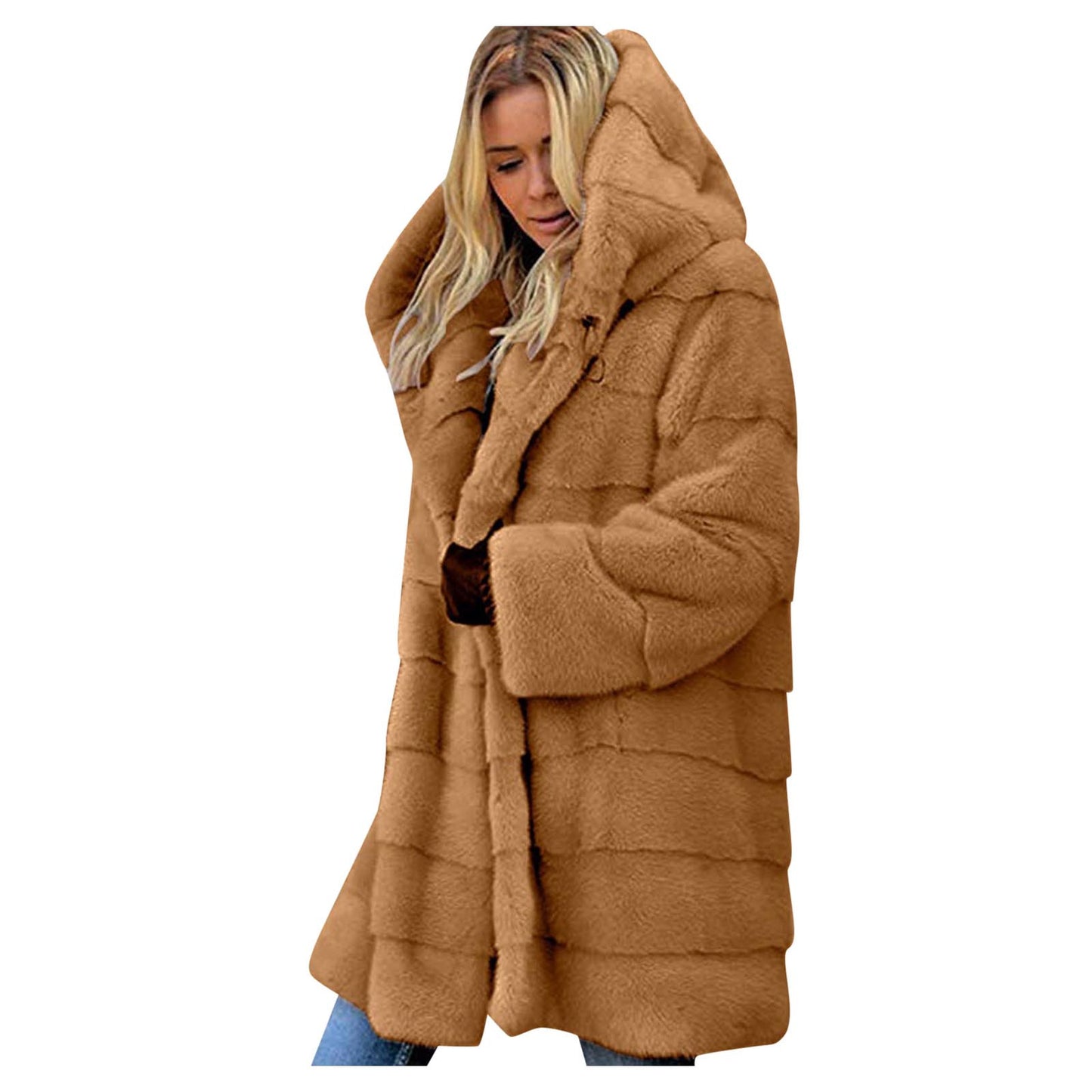Winter Thick Fuzzy Faux Fur Jacket Women's Warm Plush Long Sleeve