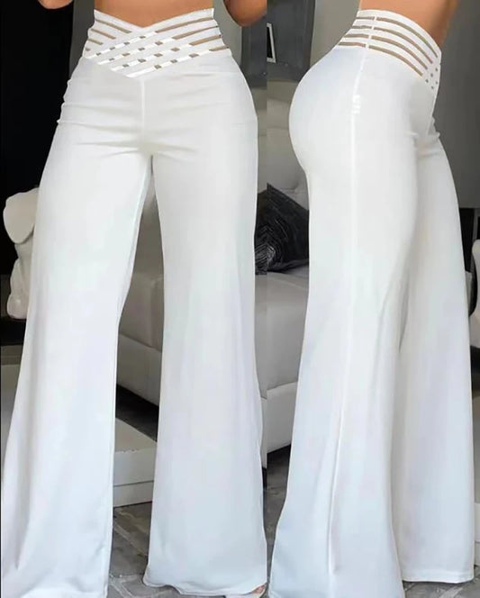 Women Flared Pants Elegant Office Lady Casual Blended Material