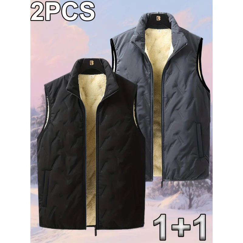 Autumn and Winter Fashion Men's Cotton Casual Multifunctional Plus Size Warm Standing Vest Sleeveless Top Collar Best Biker Duck