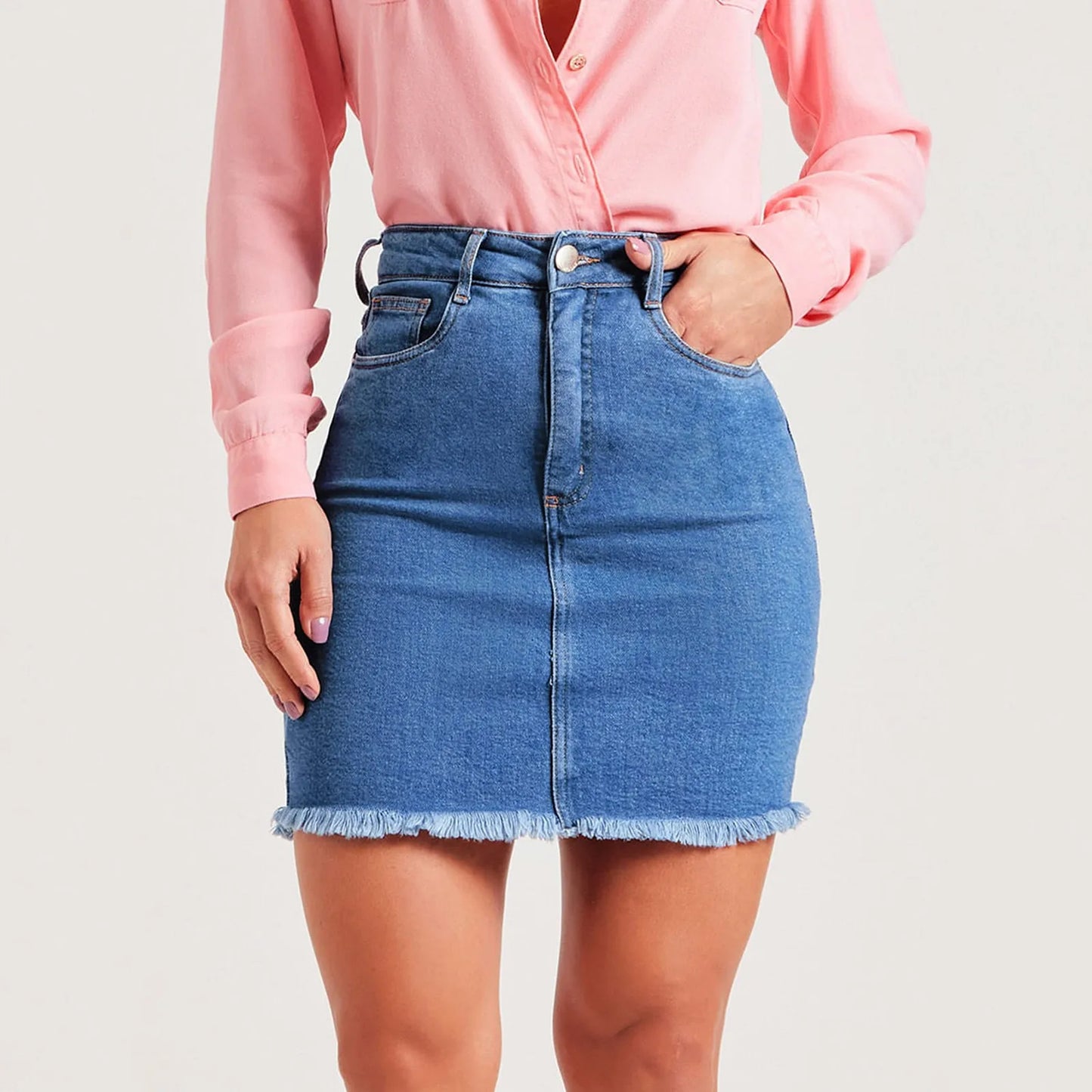 Skirt with Suspenders Womens Daily Casual Classic Blue Buttons Pockets Ripped Zipper Denim Skirt Women Skirts Short