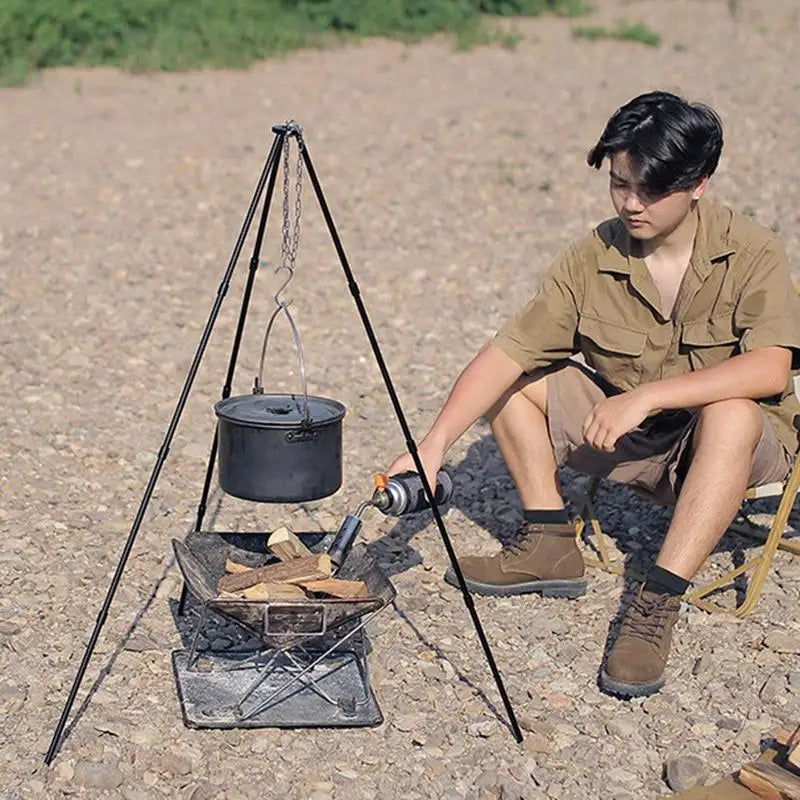 Outdoor Large Bonfire Tripod Portable Camping Picnic Campfire Cooking Pot Hanging Chain Triangle Support Stand Rack Accessories