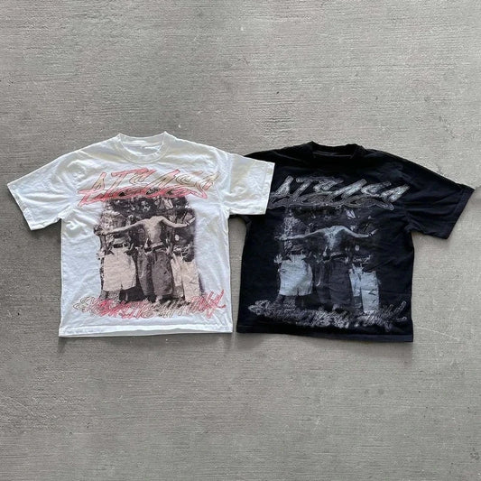 American Retro Letter Print Oversized T Shirt Y2K Streetwear Hip Hop Crew Neck Loose Casual Harajuku Fashion Street Goth Top