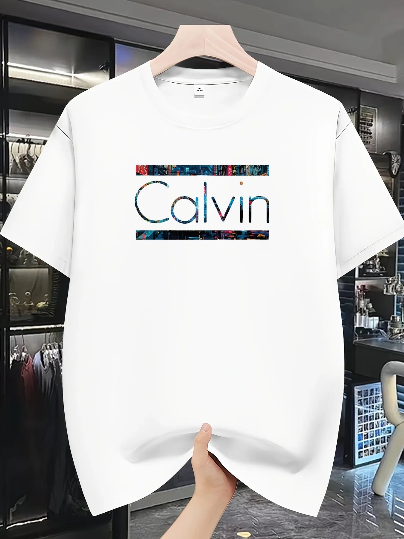 Men's casual sports T-shirt - summer sportswear, “CALVIN” print, polyester fabric, ideal for everyday wear, ideal gift!