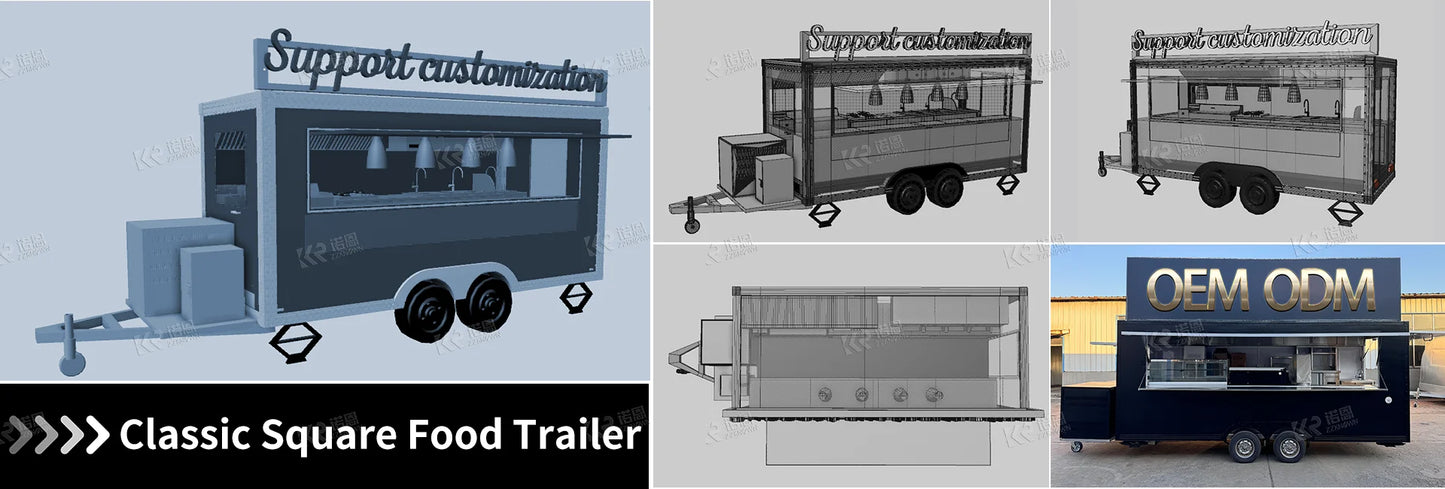 Street Mobile Fast Food Trailer Cart Fully Equipped Concession Snack Pizza BBQ Cart Food Truck With Full Kitchen For Sale
