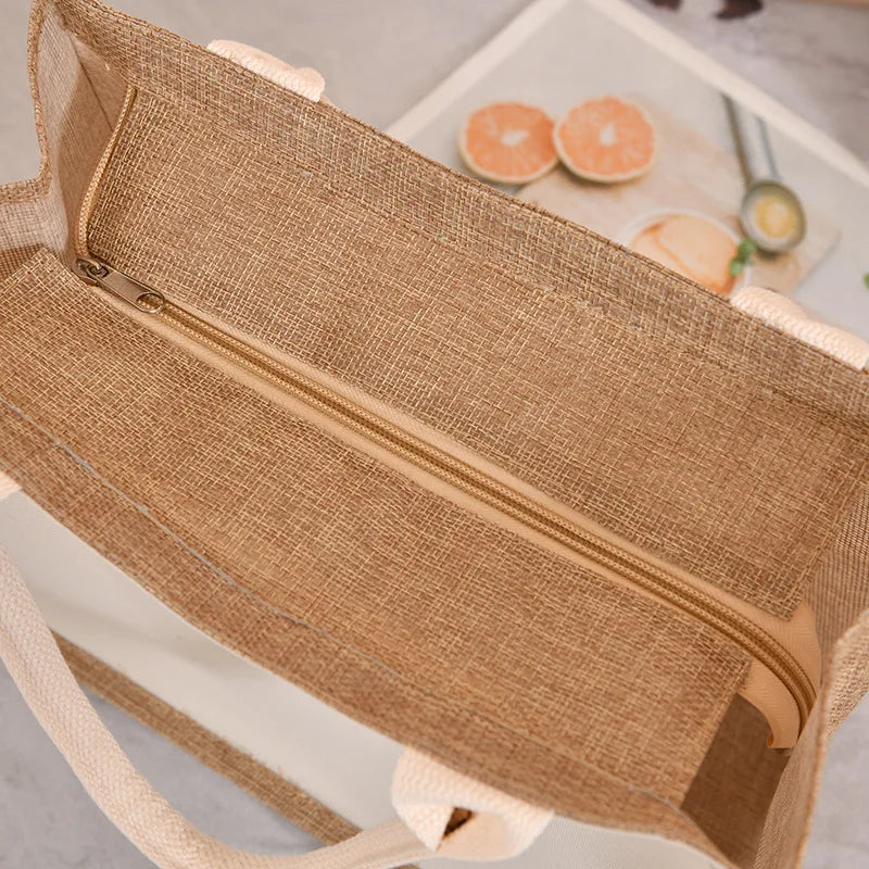 Blank DIY Painting Canvas Bags Hand Carrying Zipper Faux Linen Bags Solid Color Large Capacity Ladies Tote Shopping Bags