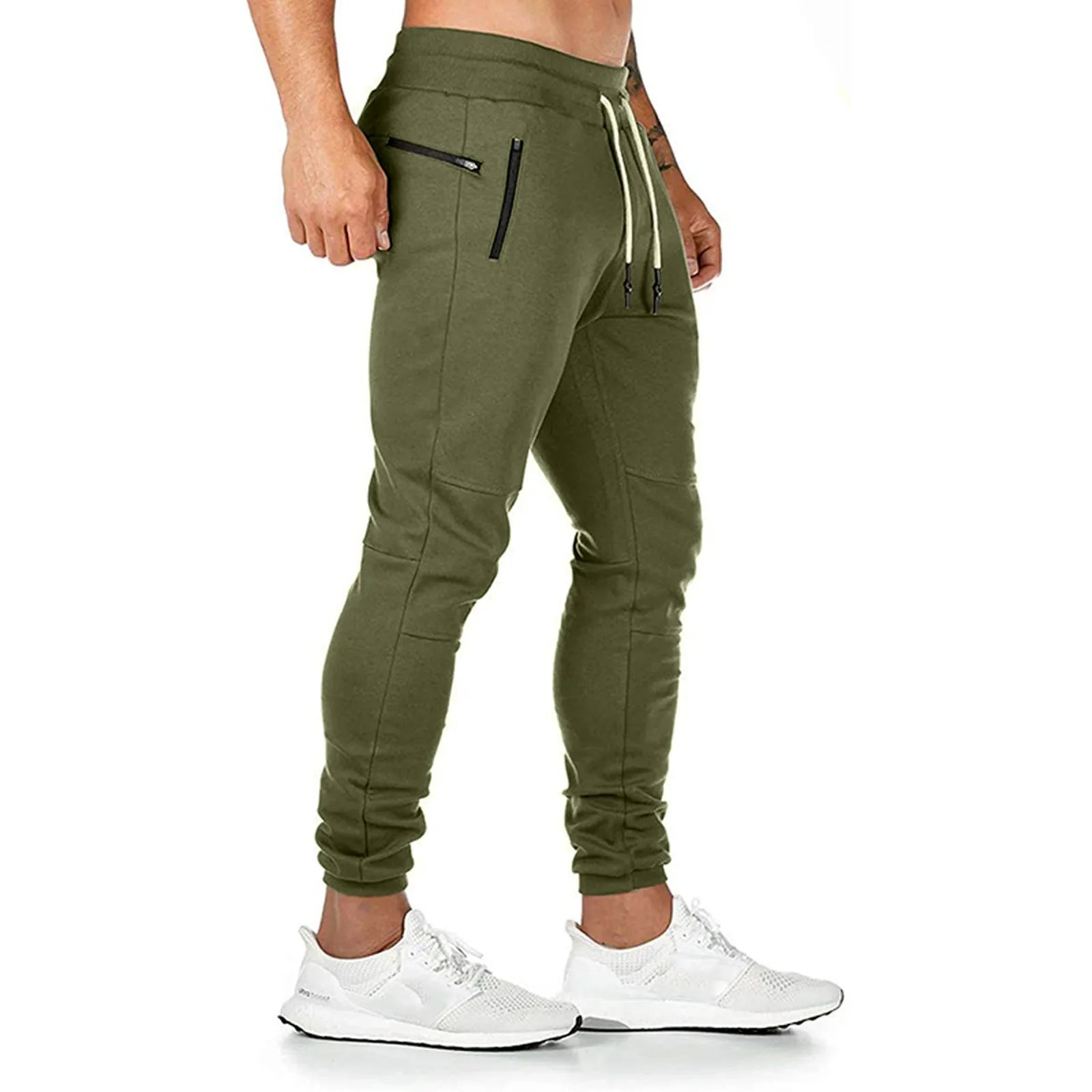Cargo Pants for Men Solid Color Side Pockets Lace Up Waistband Casual Trousers European American Fitness Athletic Trousers