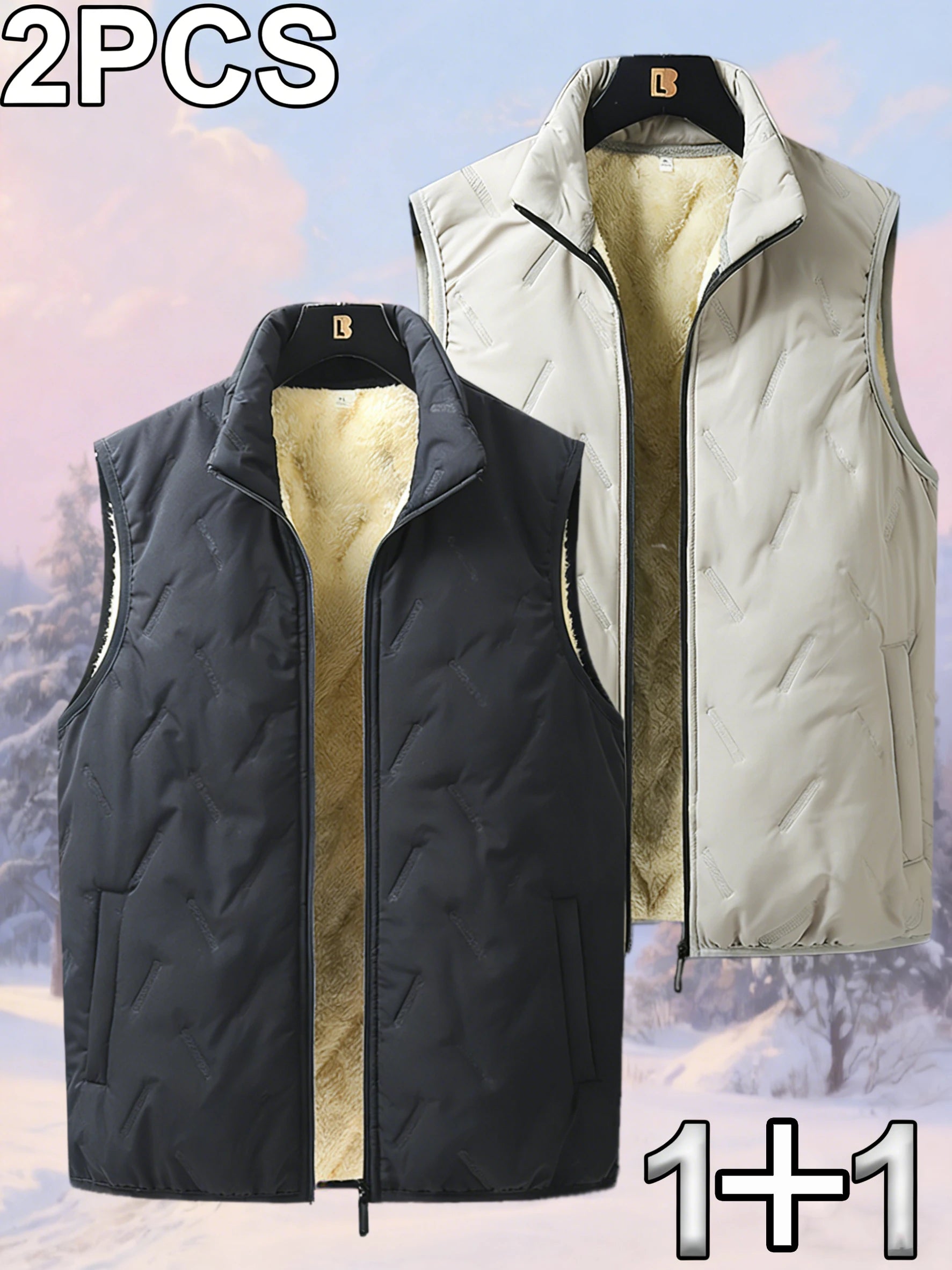 Autumn and Winter Fashion Men's Cotton Casual Multifunctional Plus Size Warm Standing Vest Sleeveless Top Collar Best Biker Duck