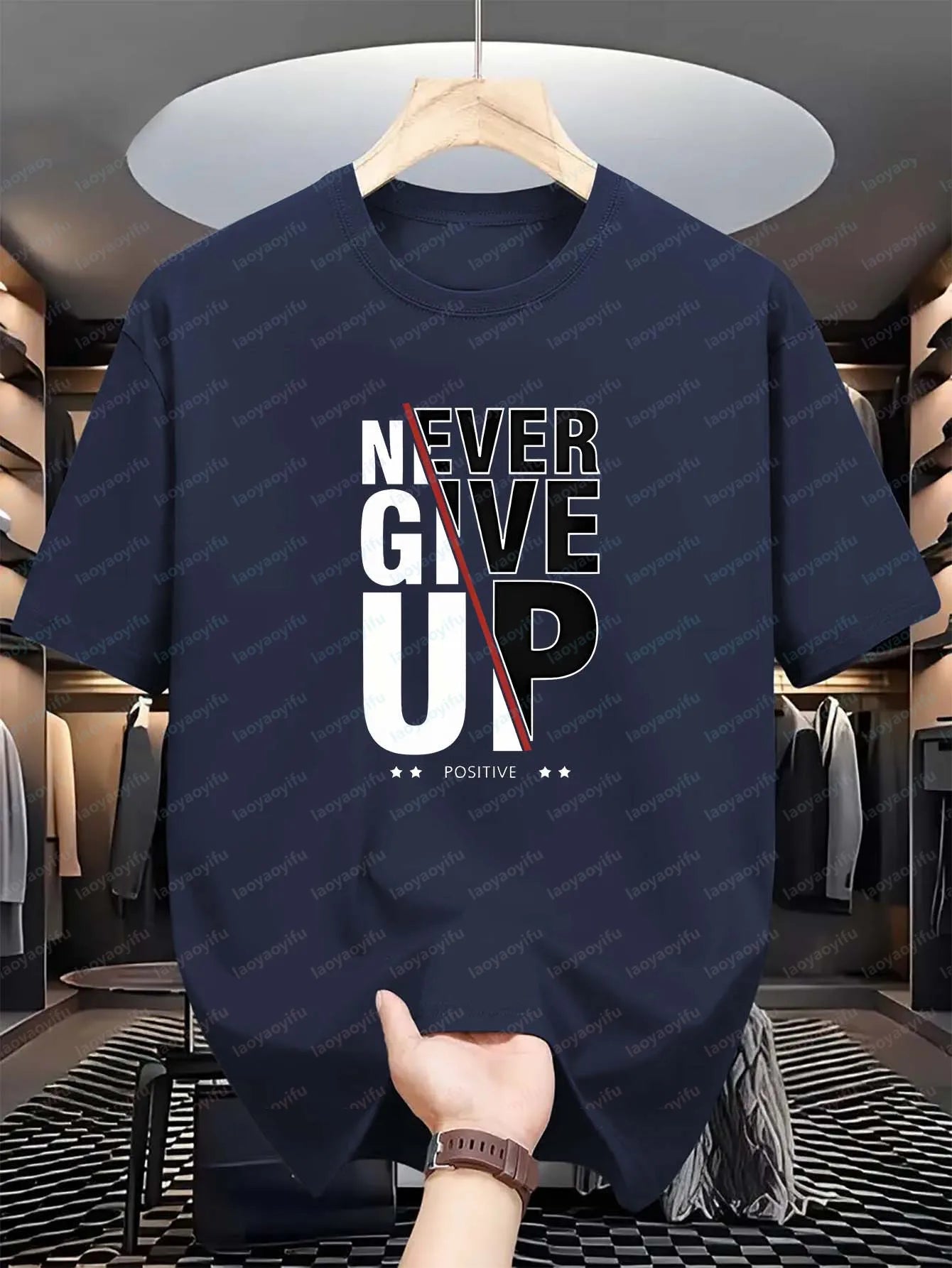 Men's 'Positive' Monogram Print T-Shirt Never Give Up Fashion Letter Graphic Casual Short-Sleeved Comfortable Top Goth T-shirts