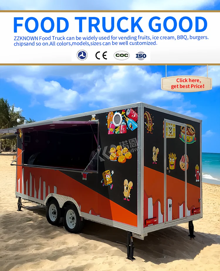 Customizable Stainless Steel Fast Food Truck Hot Dog Pizza Coffee Ice Cream Mobile  Food Trailer With Full Equipment