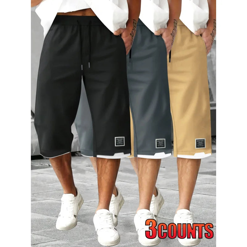 Men Pants Shorts Summer 3-Pack Men's Casual Cropped Drawstring Elastic Waist Outdoor Sports Running Y2k Beach Man Clothing Gym