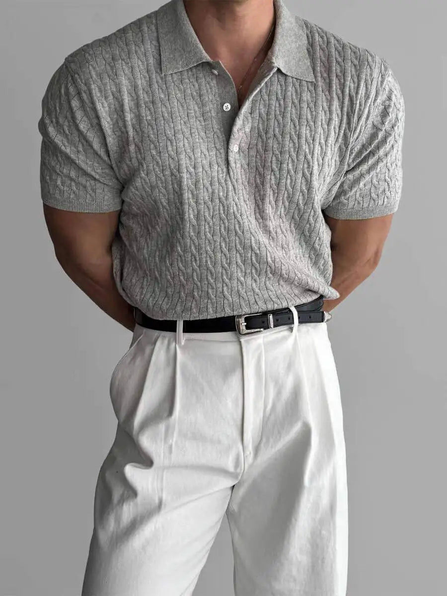 American Sle Hard Man Knitted  irt Muscle Men Slim Fit Elastic ort Sve Turn-down Collar Sweatirt Tight Sve ...