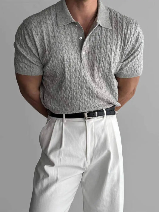 American Sle Hard Man Knitted  irt Muscle Men Slim Fit Elastic ort Sve Turn-down Collar Sweatirt Tight Sve ...