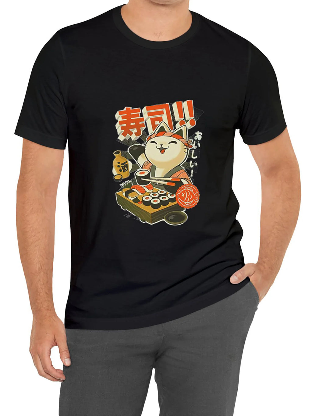 Cartoon Rabbit Print Comfy Cotton T-shirt, Men'S Casual Street Style Stretch Round Neck Tee Shirt For Summer