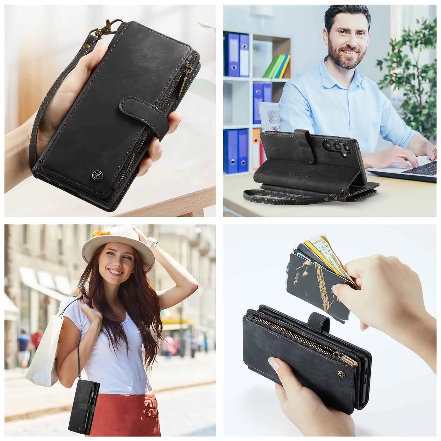 for Samsung Galaxy A55 A35 A25 5G (2024) Wallet Case, Durable PU Leather Magnetic Flip Strap Wristlet Zipper Card Holder Cover